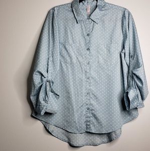 Xhilaration Blue Polka Dot Blouse Size XL